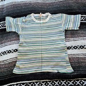 VINTAGE 70s GRANTOGS GREEN STRIPED T SHIRT SIZE 6 BOYS SOME WEAR FLAWS